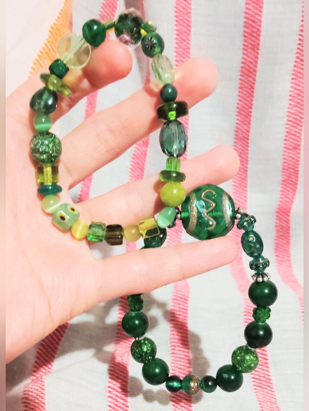 Handmade Dark Green Lampwork Bracelet One Of A Kind. Bundle Of 2. 7''